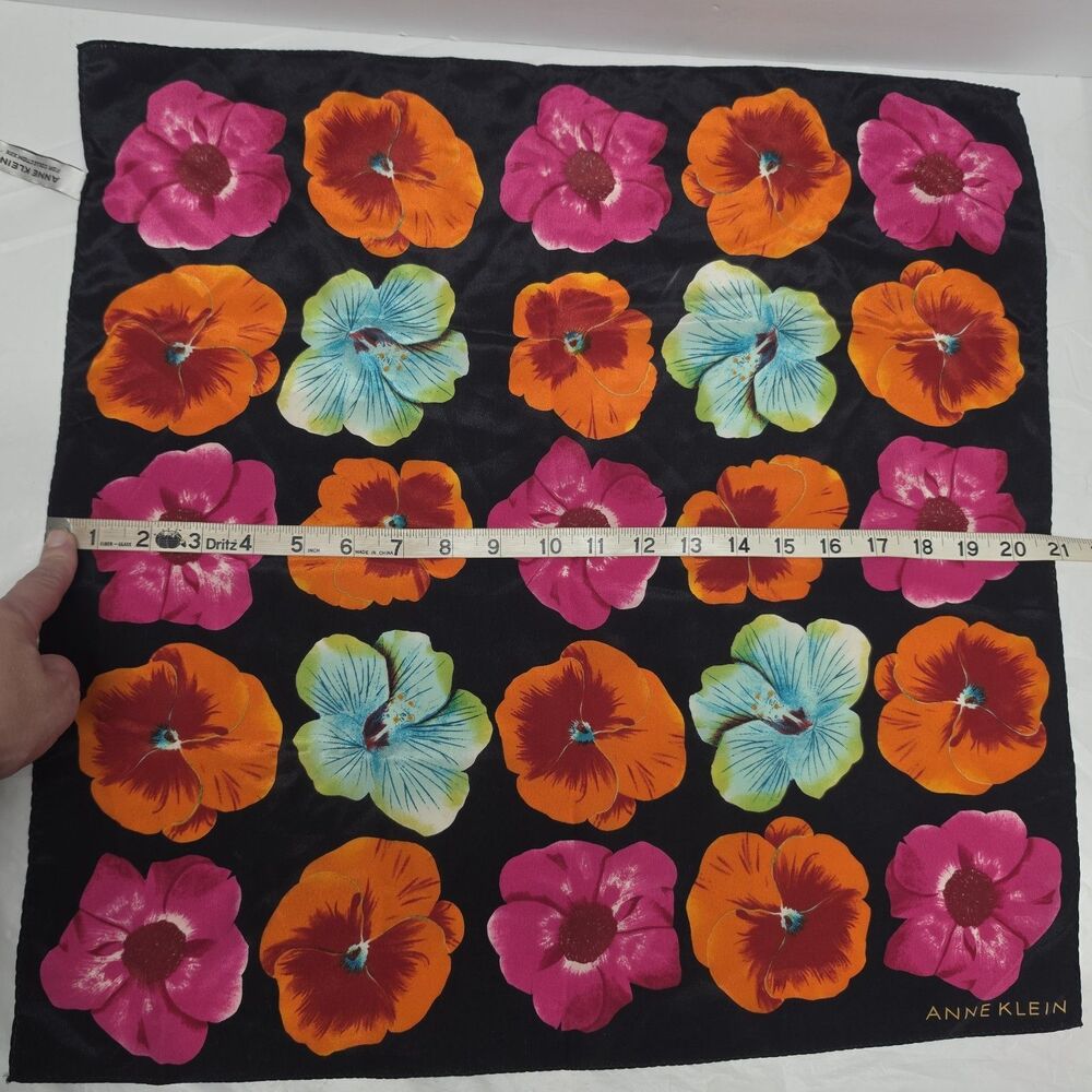 Anne Klein Collection XIIX Women's Silk Square Scarf Multicolor Hibiscus 21x21" - Picture 6 of 7